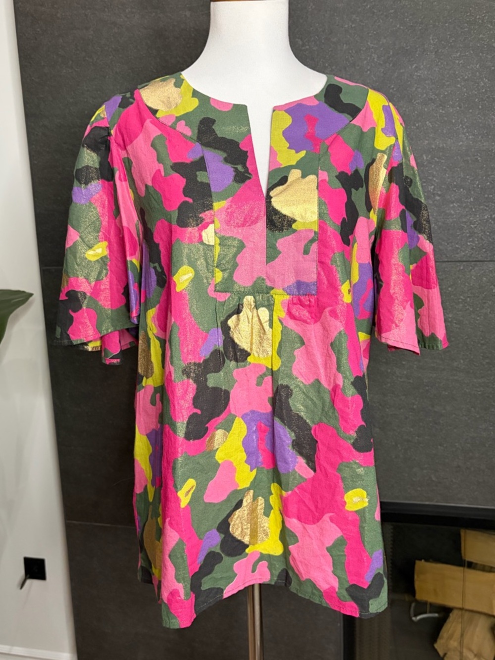 Jude Connally Multicolor Metallic Camouflage Top Size Oversized XS - Picture 2 of 10